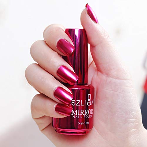 HJK 18ml Metallic Mirror Nail Polish - Silver Chrome Glitter Nail Varnish for Manicure, Party, Salon & Special Occasions