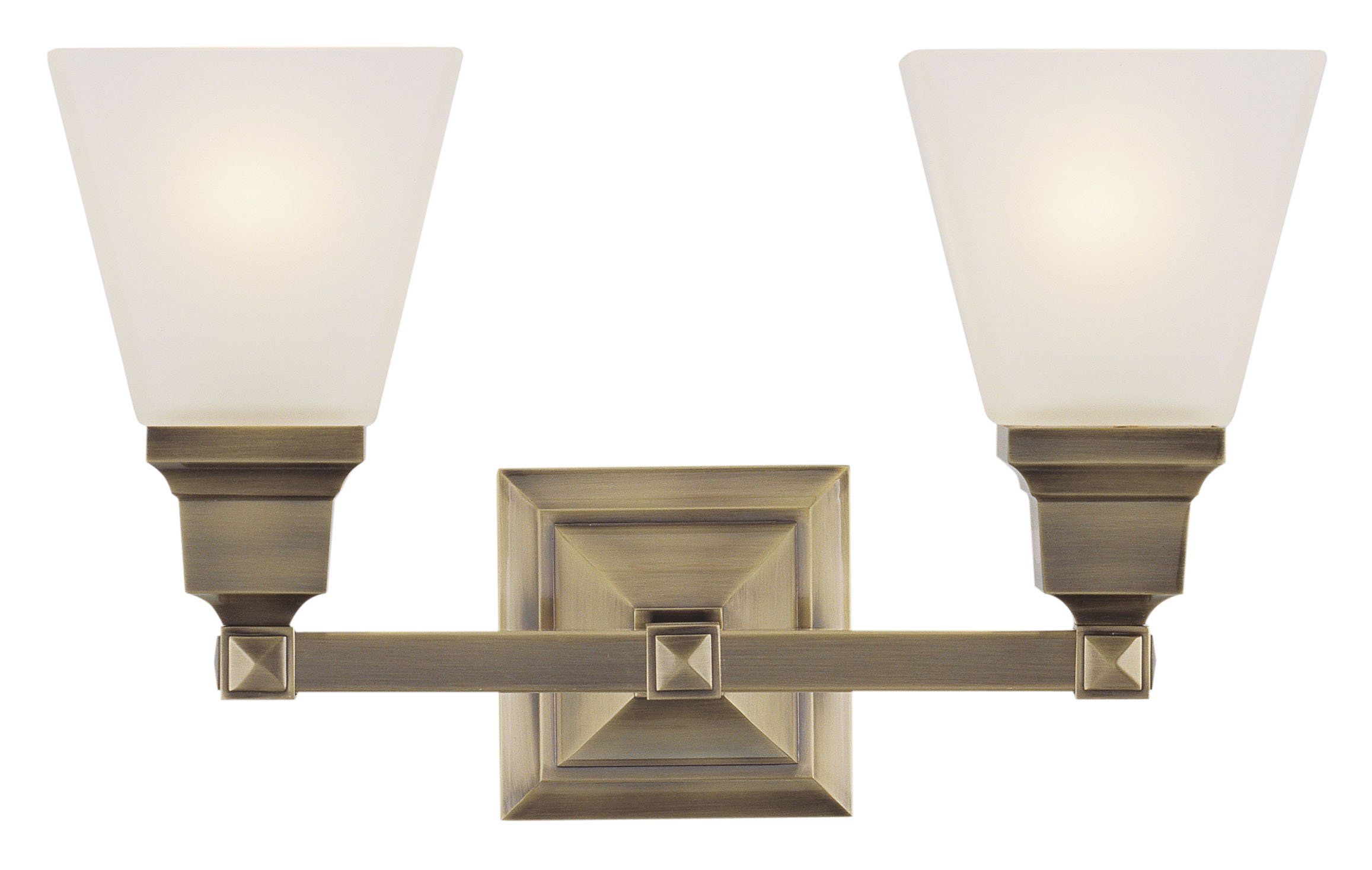 Livex Lighting 1032-01 Mission Style 2-Light Bathroom Vanity Light Fixture in Antique Brass - Perfect for Bathroom, Powder Room, and Dressing Area Lighting