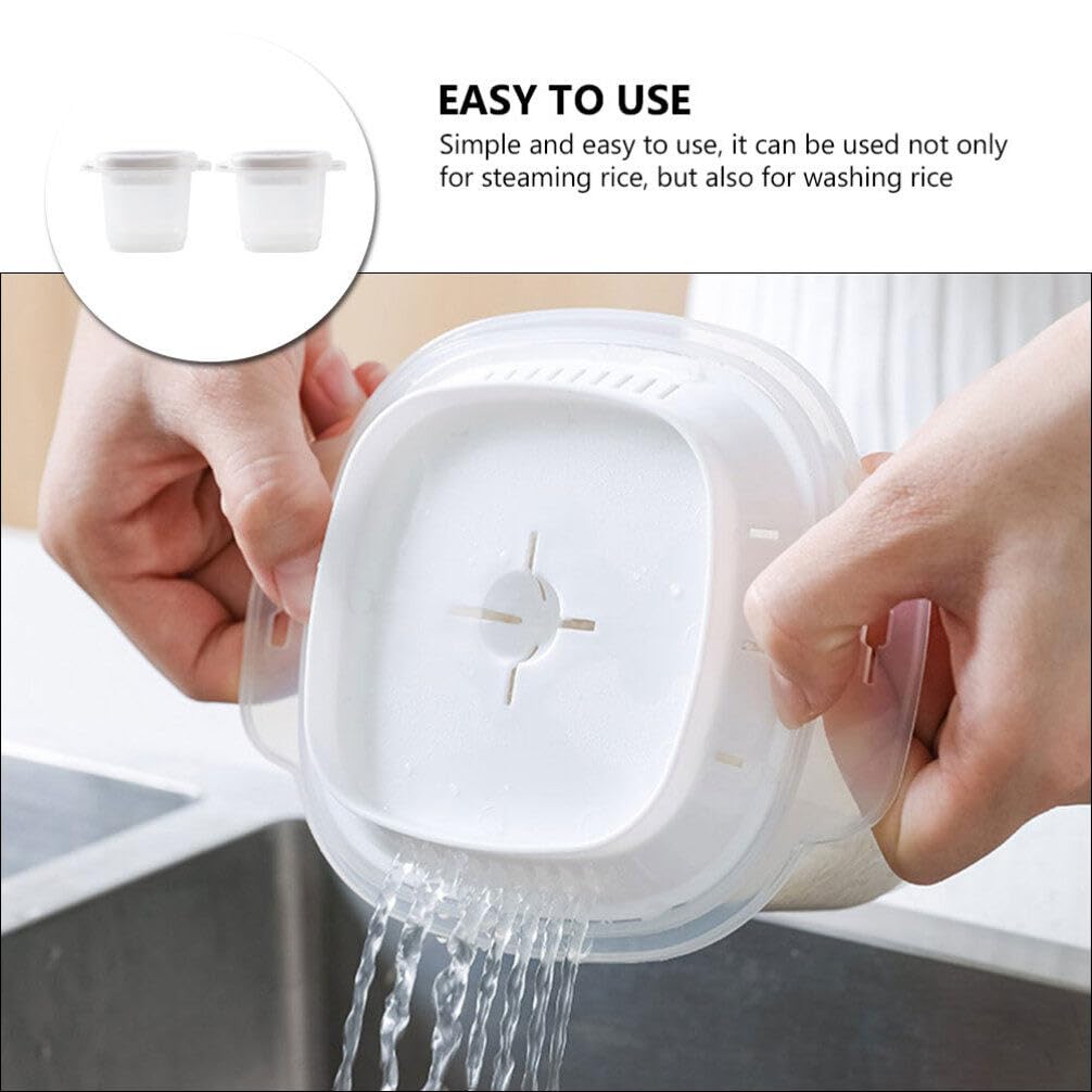 2-Piece Microwave Steamer Set - BPA-Free Food Container for Rice, Pasta, Vegetables & Popcorn | Reusable Microwave Cookware for Bacon, Dumplings & Meal Prep | Perfect for Office Lunch & Quick Home Cooking (White)