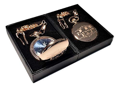 Personalized Engraved Pocket Watches for Men - Vintage Wedding Groomsmen Gifts with Stainless Steel Chain & Gift Box (Rose Gold) - Perfect for Best Man, Father's Day & Anniversary Presents