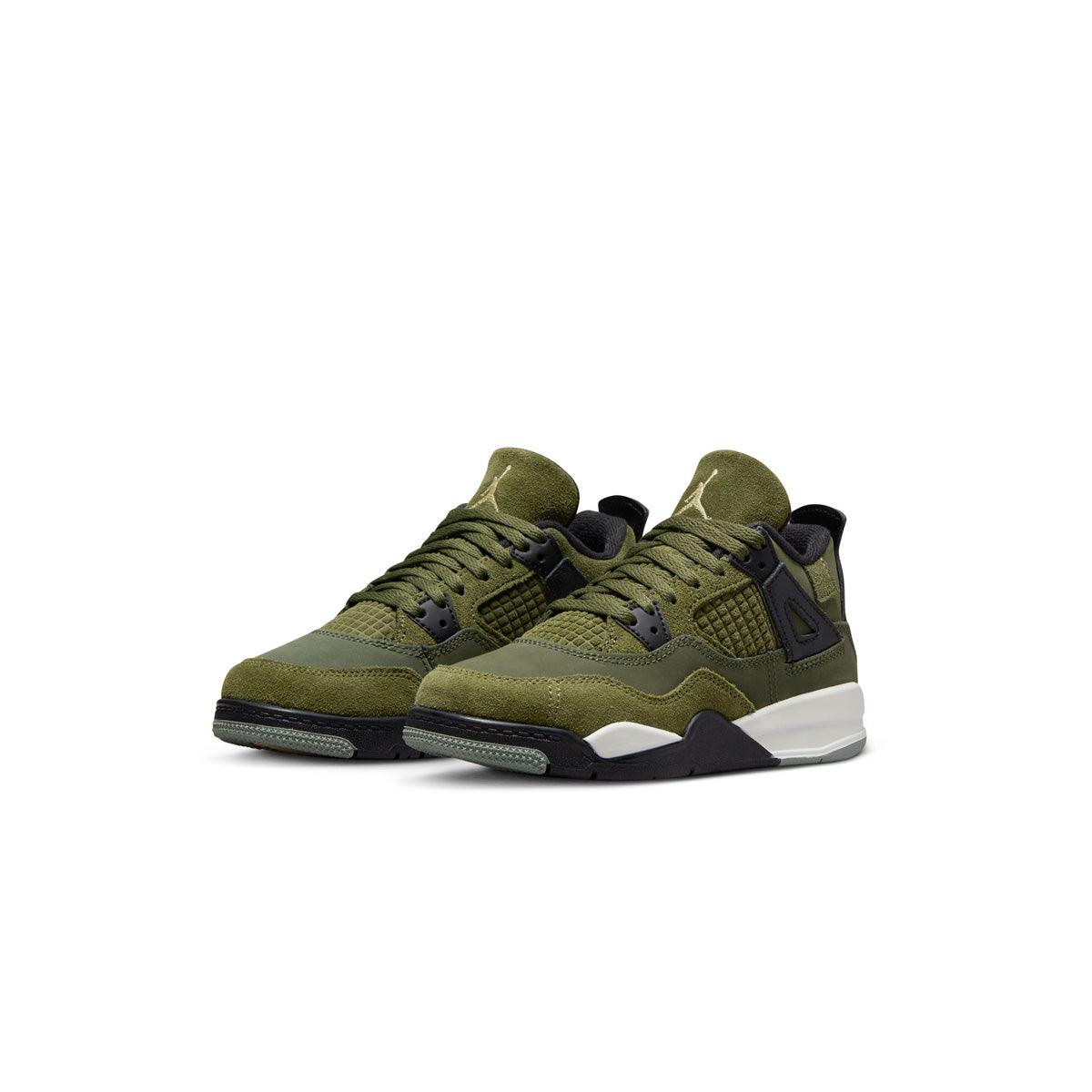 Air Jordan 4 Retro SE Craft 'Medium Olive' Kids Basketball Shoes - Lightweight Sneakers for Boys & Girls - Perfect for School, Sports & Casual Wear