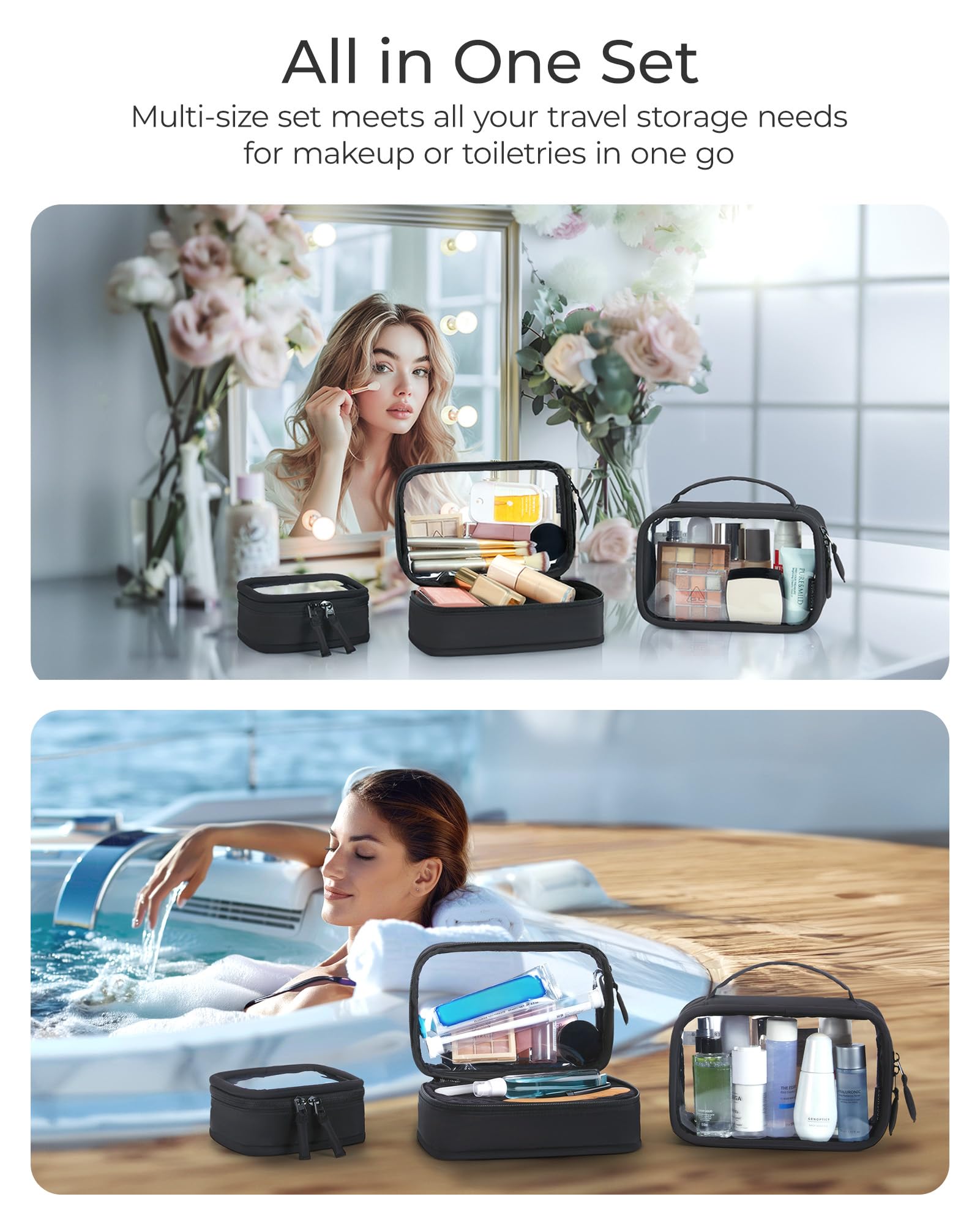 BAGSMART Clear Makeup Bag - TSA Approved Travel Toiletry Bag with Handle, Large Opening Waterproof PVC Cosmetic Organizer for Women | Perfect for Airplane Carry-on, Gym Essentials & Vacation Packing (Pink)
