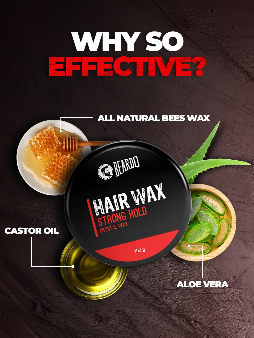 Beardo Stronghold Hair Wax for Men - 100gm Crystal Styling Wax with Glossy Finish & Strong Hold | Shine & Style Hair Wax | Perfect for Daily Grooming, Parties & Professional Looks