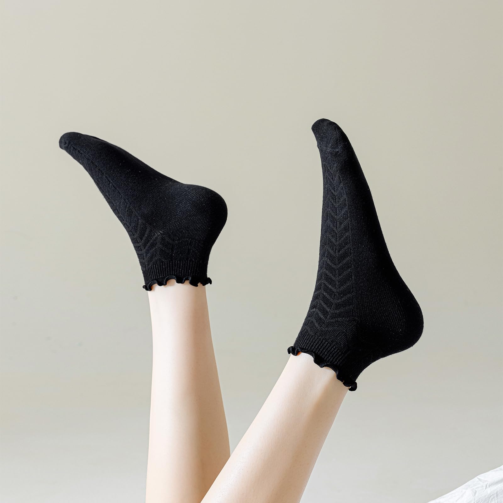 Mcool Mary Women's Ankle Ruffle Socks - 5 Pack Cotton Casual Lettuce Trim Frilly Cute No Show Socks for Everyday Wear, Outfits & Gifts