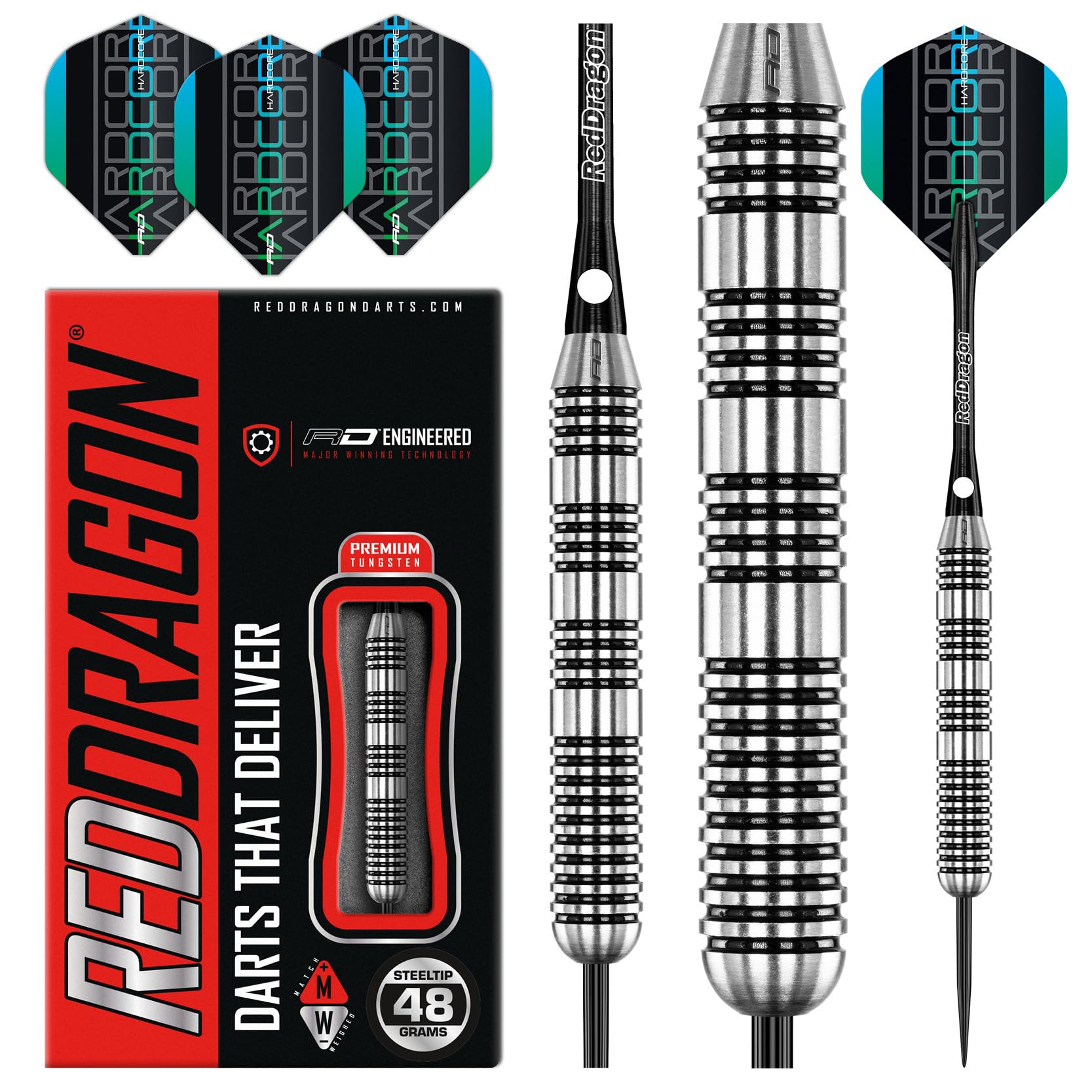 Premium 48g Tungsten Steel Darts - Red Dragon Bunker Buster Set with Flights & Shafts for Professional Dart Players | Perfect for Tournaments, Home Practice & Pub Games