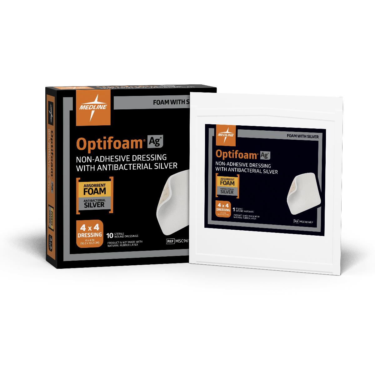 Optifoam Ag Non-Adhesive Wound Dressing, 4x4 Inch (Box of 10) | Silver Antimicrobial Foam for Chronic Wounds, Ulcers & Post-Surgical Care | Ideal for Home First Aid & Clinical Use