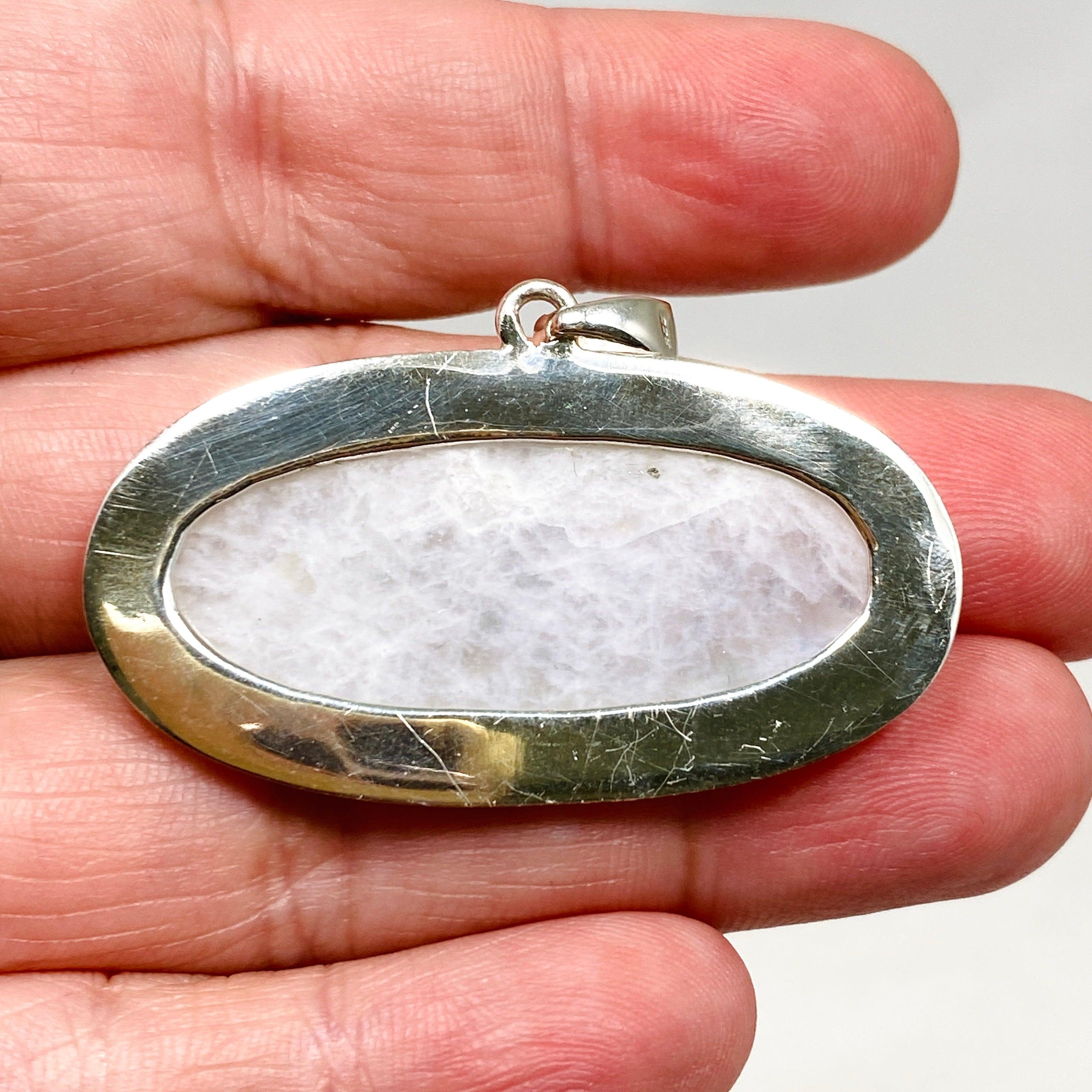 Moonstone Oval Pendant Necklace with Hammered Sterling Silver Setting KPGJ4242 - Elegant Boho Jewelry for Women, Perfect for Weddings & Special Occasions