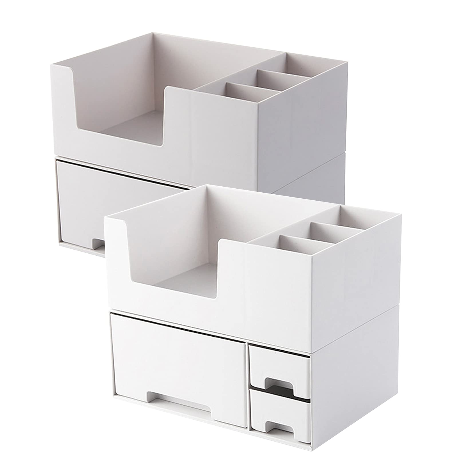 2 Layer Plastic Cosmetic & Jewelry Storage Box - Desktop Organizer for Makeup, Nail Polish, Lipstick - Dressing Table Display Rack for Home (White) - Perfect for Bedroom Vanity & Bathroom Organization