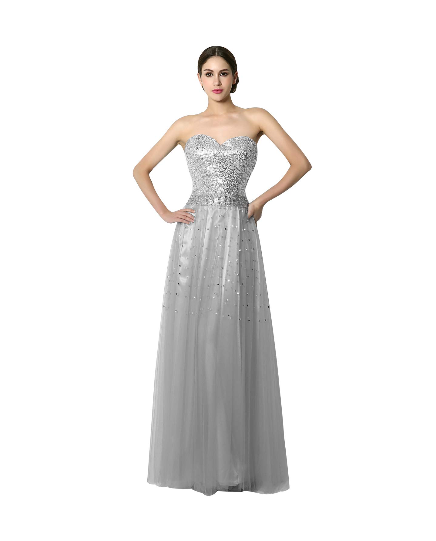 Sarahbridal Women's Sequin Tulle Prom Dress 2022 - Long Sweetheart Backless Bridesmaid Gown for Wedding, Homecoming, Pageant & Formal Events