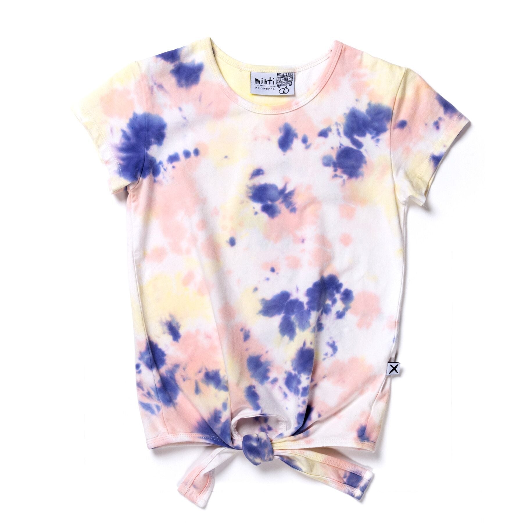 Minti Artsy Tie Dye T-Shirt for Women - Soft Peach, Purple & Lemon Color Block Design | Casual Wear, Music Festivals & Boho Style Outfits