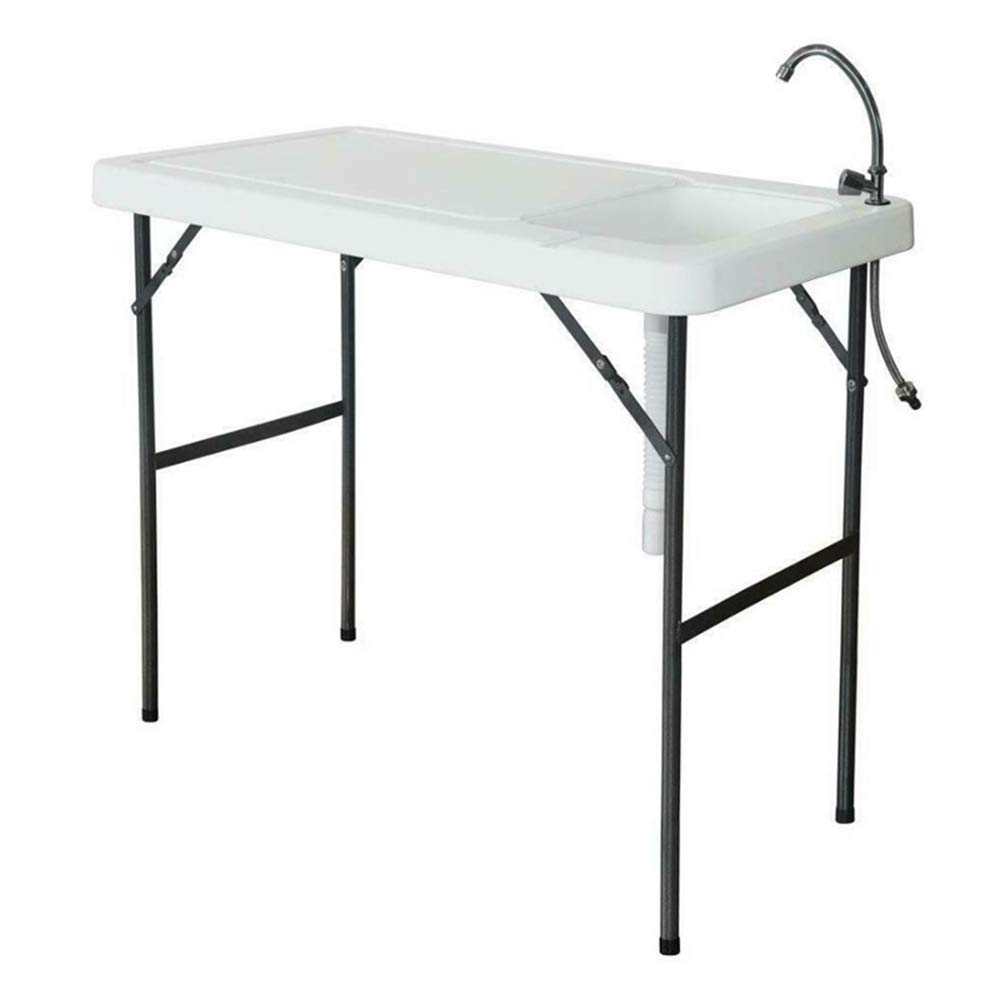 4ft Portable Folding Table with Sink & Faucet - White Outdoor Camping Kitchen Table for Picnic, Fishing, Garden Cleaning & RV Use