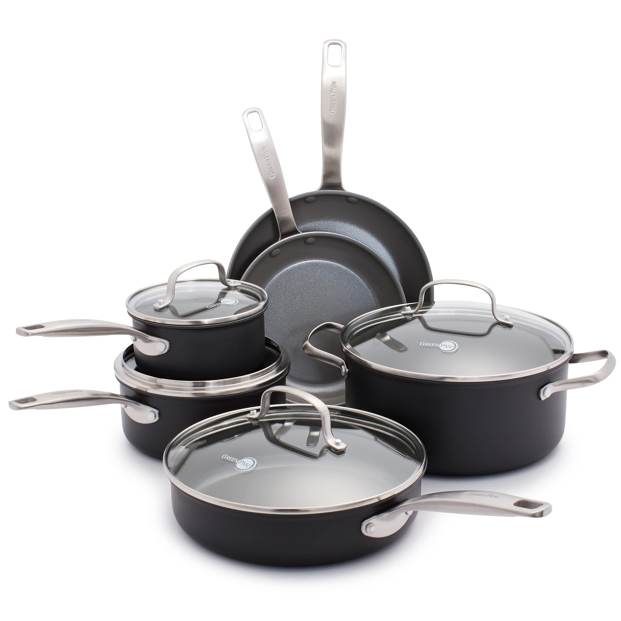 GreenPan Chatham 10-Piece Nonstick Cookware Set – Hard Anodized Healthy Ceramic Coating, Gray Pots & Pans with 11
