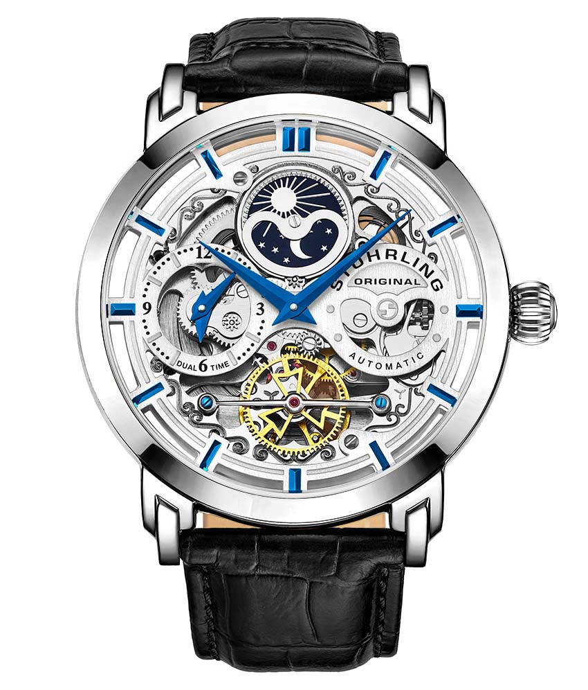Anatol Dual Time 371 Automatic 46mm Skeleton Watch for Men - Luxury Stainless Steel Mechanical Timepiece with Exhibition Caseback - Perfect for Business, Formal Events & Gift Giving