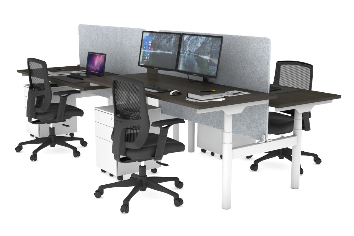 Flexi Premium Height Adjustable 4-Person H Bench Workstation - White Frame [1800L x 700W] - Ideal for Office, Coworking Spaces & Home Offices