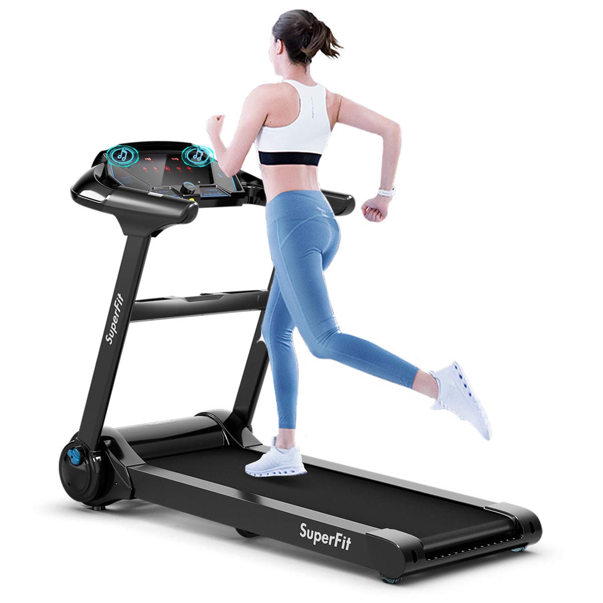 Goplus Folding Treadmill - Electric Portable Running Machine with Bluetooth Speaker, APP Control, 16.5