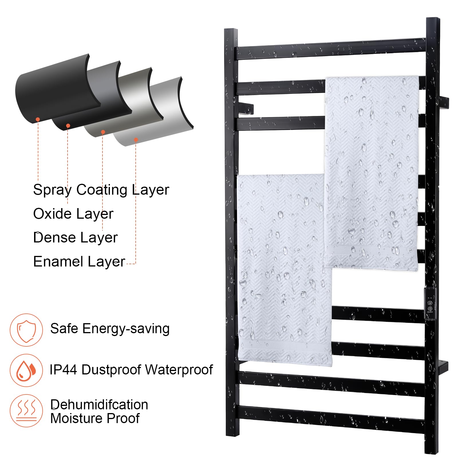 Heated Towel Rack Electric - 10 Bar Wall Mounted Bathroom Towel Warmer, Matte Black, Plug-in - Perfect for Spa, Luxury Hotels & Cozy Home Bathrooms