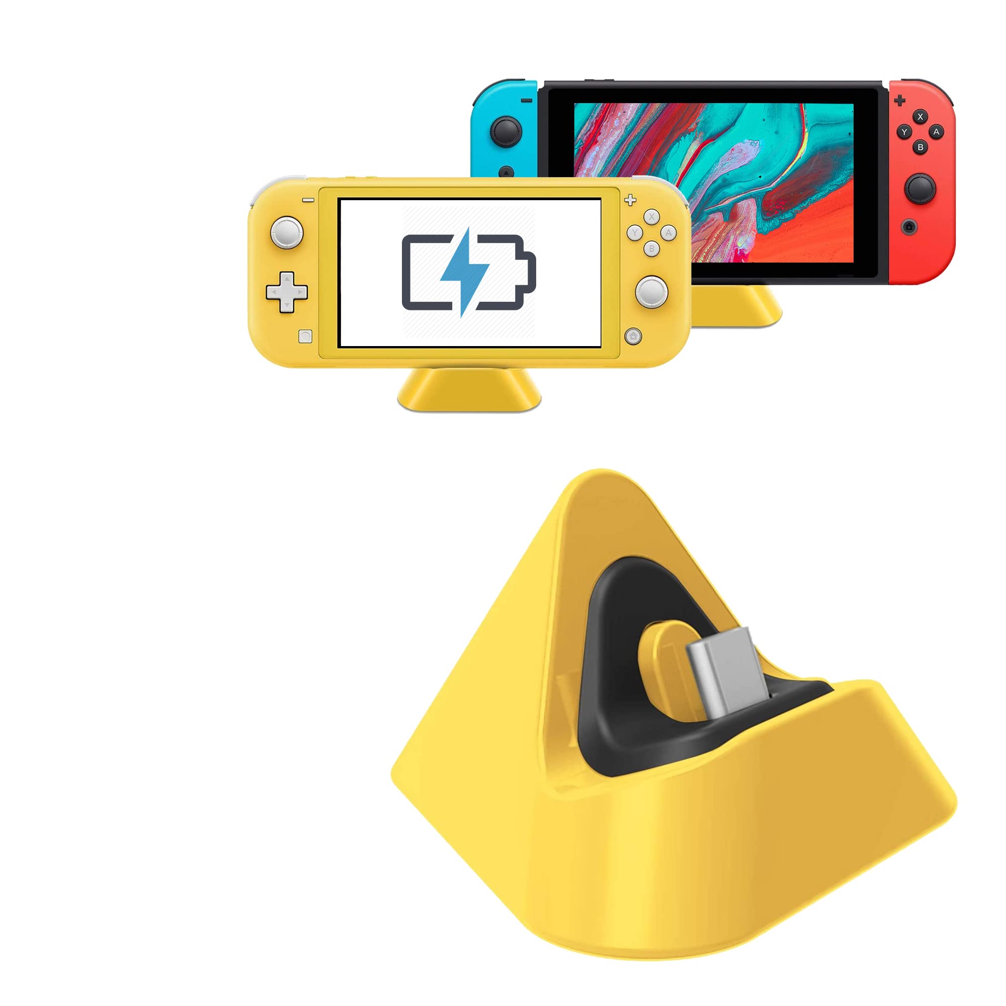 Nintendo Switch Lite Charging Dock - Fast Charging Stand Station for Nintendo Switch Lite & OLED (Yellow) - Perfect for Gaming, Travel & Home Use