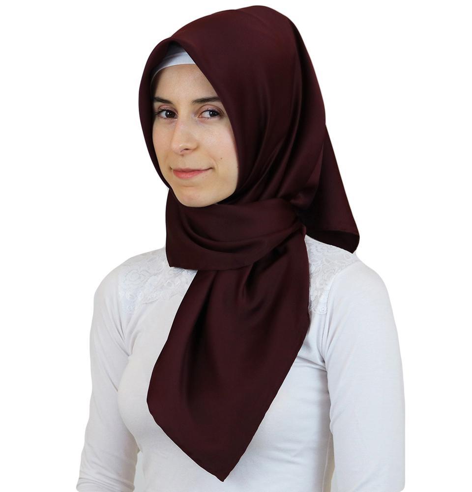Aker Satin Square Hijab Scarf 6385 943 Maroon - Soft & Breathable Muslim Headscarf for Women, Perfect for Daily Wear, Prayer, and Special Occasions