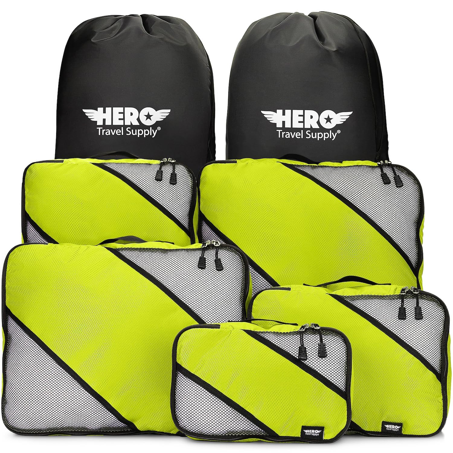 HERO Packing Cubes Set of 5 - Premium Travel Luggage Organizers with 2 Laundry Bags for Suitcases - Perfect for Business Trips, Vacations & Weekend Getaways