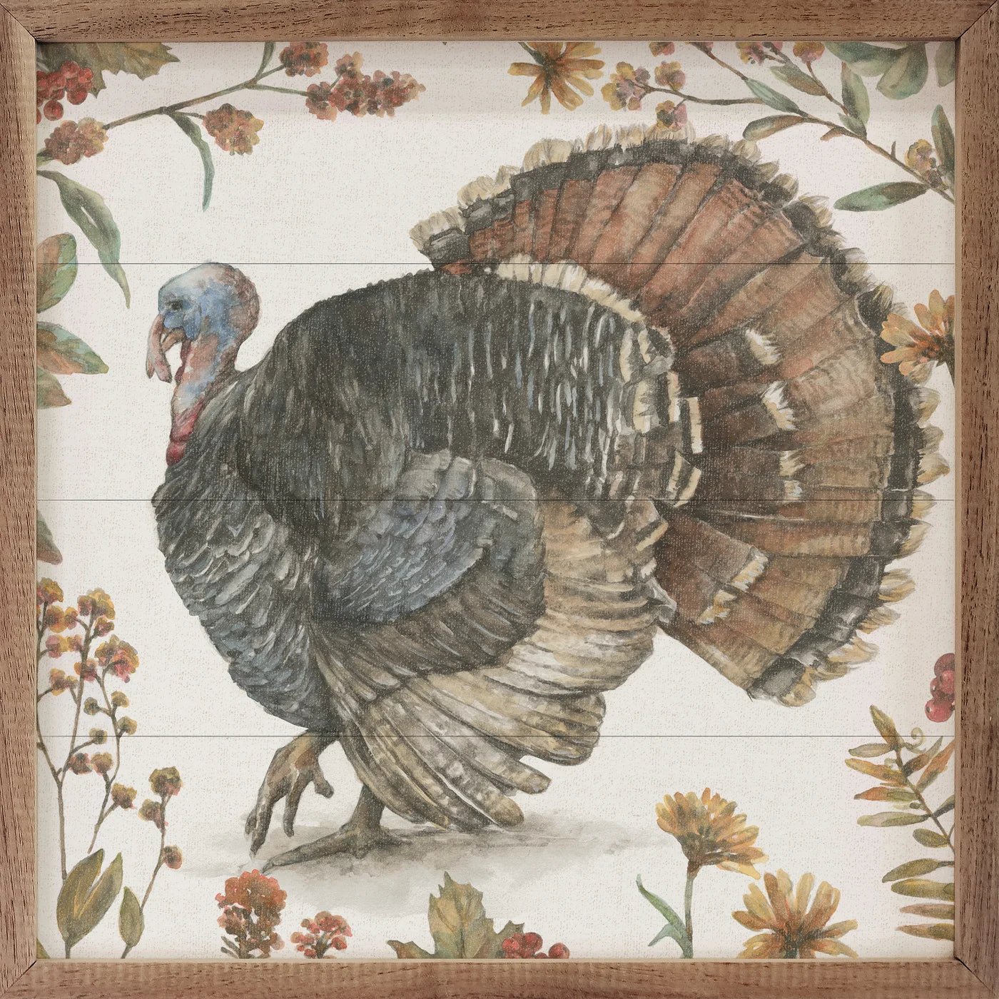 Bountiful Harvest Turkey Wood Framed Print - Rustic Thanksgiving Decor for Home, Kitchen & Farmhouse Wall Art