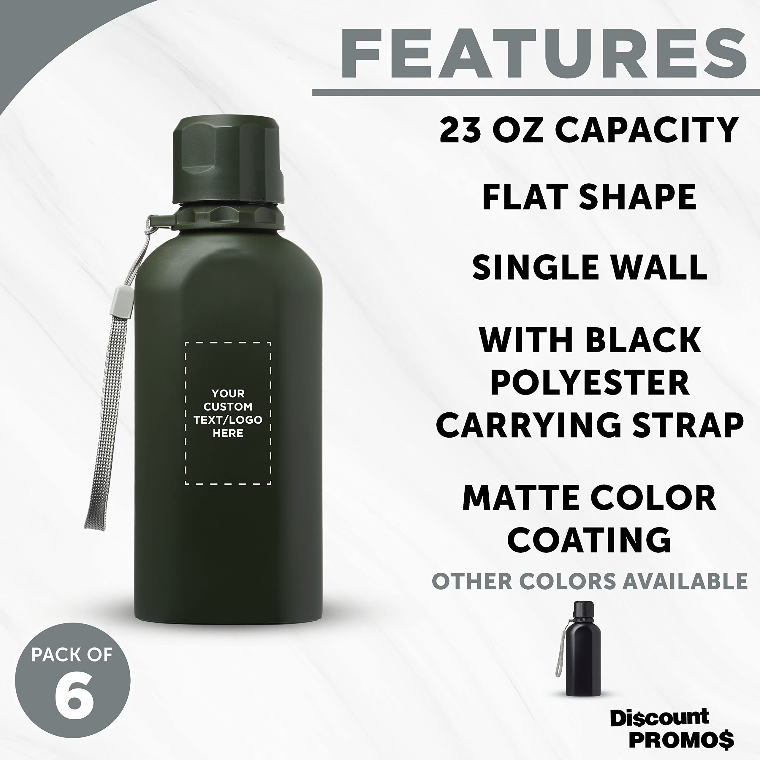 Customized 23 oz Stainless Steel Water Bottles Set of 6 - Reusable Insulated Cadet Bottles for Gym, Hiking, Cycling & School - Bulk Personalized Army Green Water Bottles - Perfect for Sports, Outdoor Activities & Daily Hydration