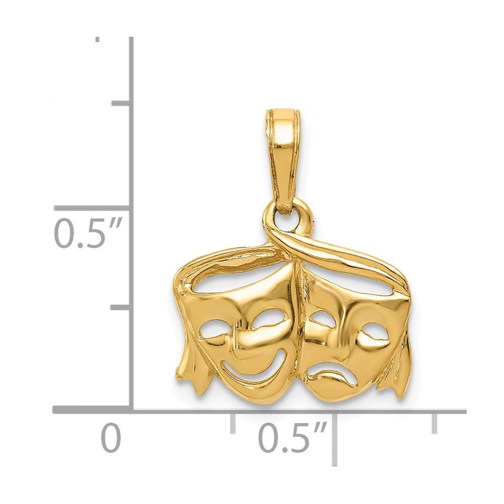 14K Yellow Gold Comedy and Tragedy Pendant Charm - 13mm x 15mm - Brushed Matte Finish - Open Back Design - Perfect for Necklaces, Bracelets, and Theater Lovers Jewelry Gifts