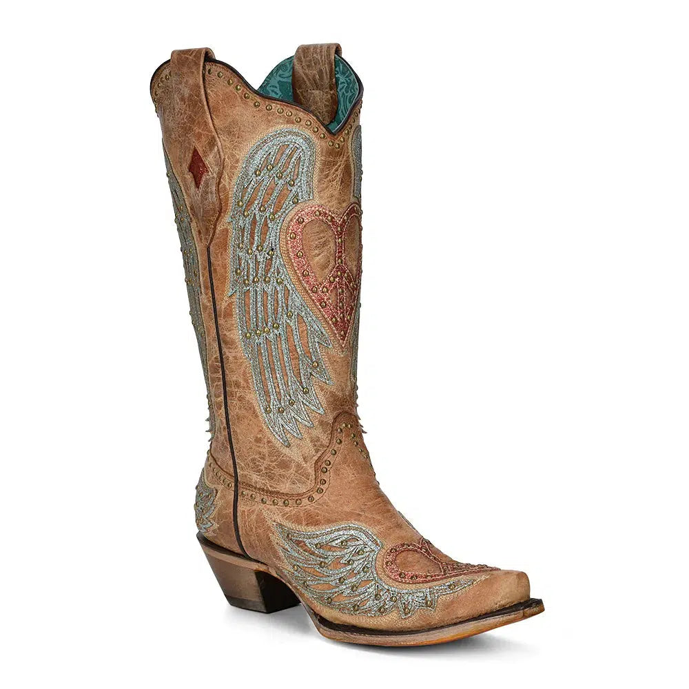 **A4235 Women's Corral Brown Western Cowgirl Leather Studded Boots - Stylish & Comfortable for Rodeo, Country Dance & Everyday Wear**