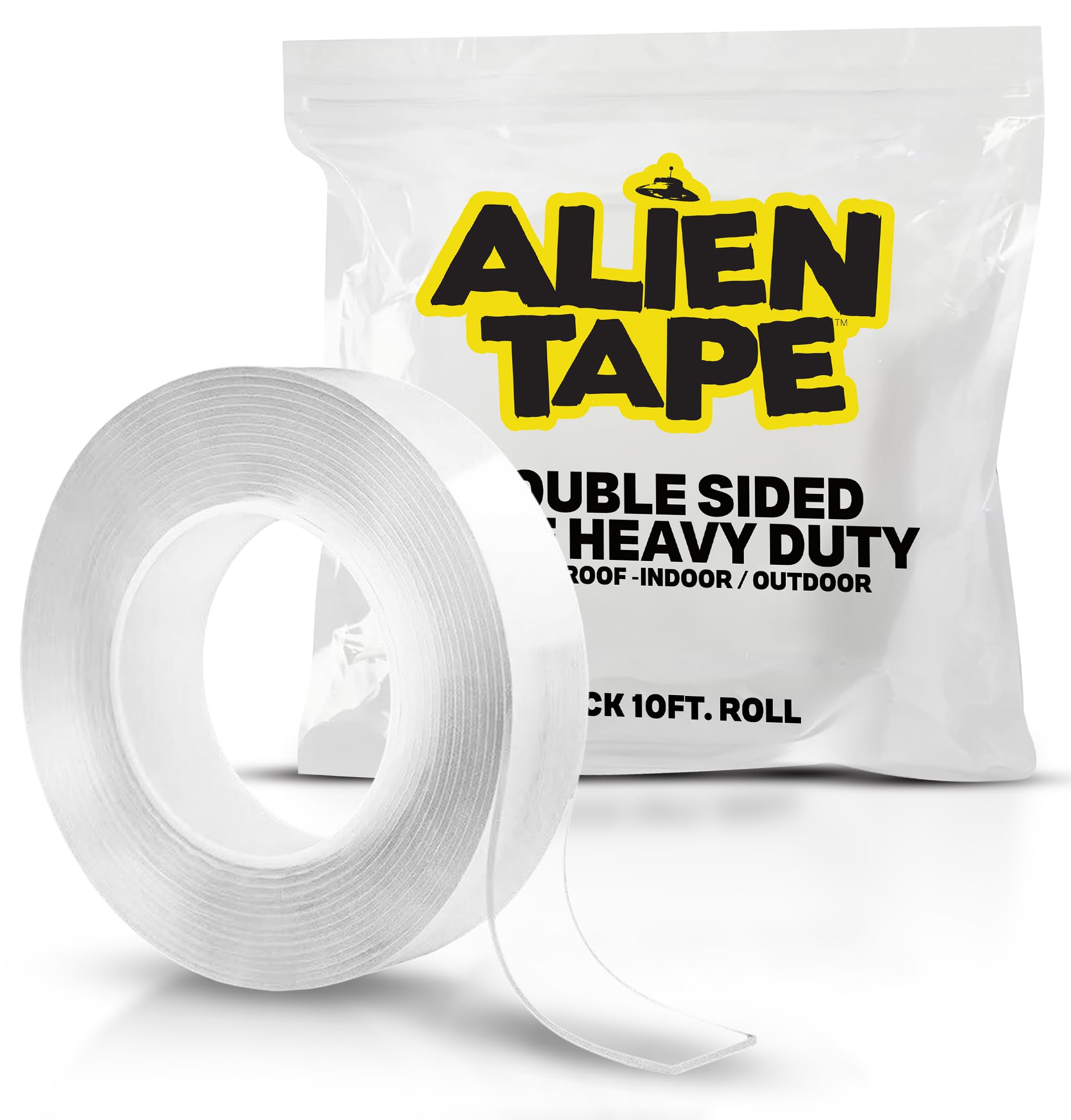 ALIEN TAPE Heavy Duty Double Sided Mounting Tape - 10ft Clear Nano Adhesive Tape for Walls, Posters & Photos - Strong Reusable Wall Tape for Home Décor & Office Organization (As Seen on TV)