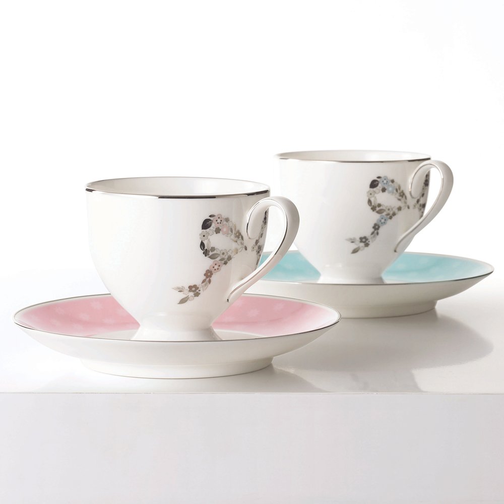 Narumi 96132-21755P Feliciita! 5-Piece Coffee Cup & Saucer Set - 8.3 oz (210ml) Porcelain Tea Set - Elegant Floral Design for Afternoon Tea, Bridal Shower & Home Decor
