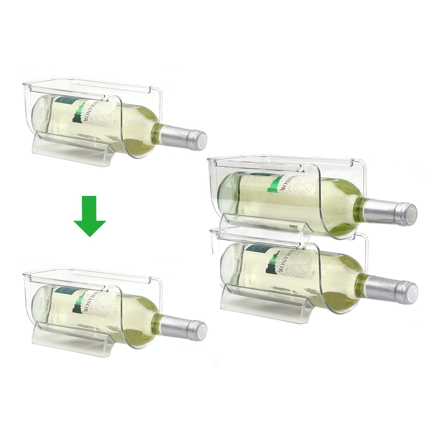 Set of 2 Stackable Refrigerator Wine Racks - Space-Saving Kitchen Cabinet Organizer for Wine & Water Bottles Storage (1-Bottle Capacity, 2-Pack) - Perfect for Countertop, Pantry & Small Kitchen Organization