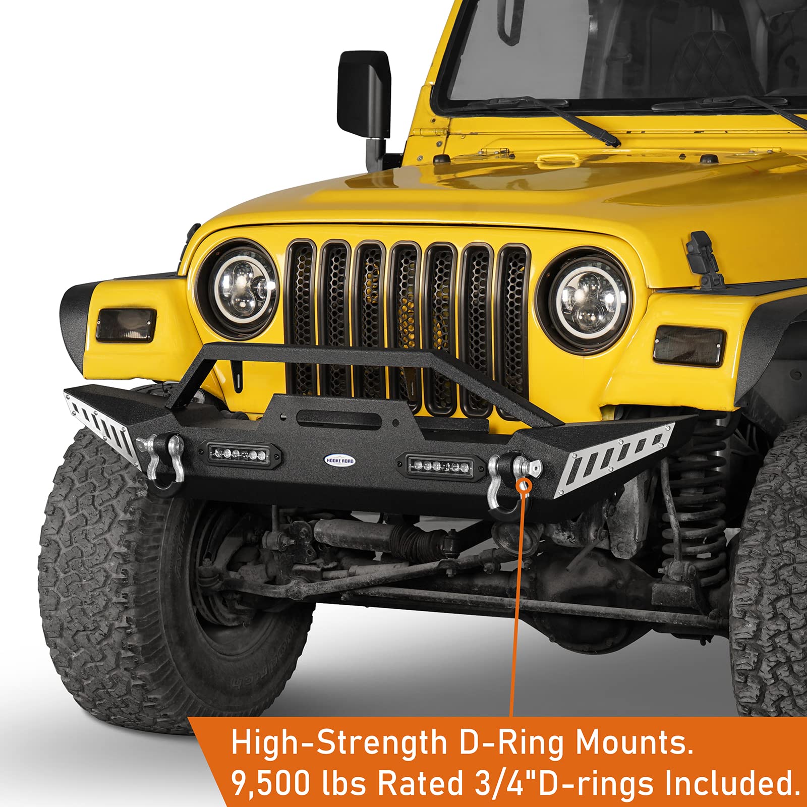 Stubby Front Bumper with Winch Plate, LED Lights & D-Rings for 1987-2006 Jeep Wrangler YJ & TJ Models - Off-Road Adventure & Trail Riding Upgrade