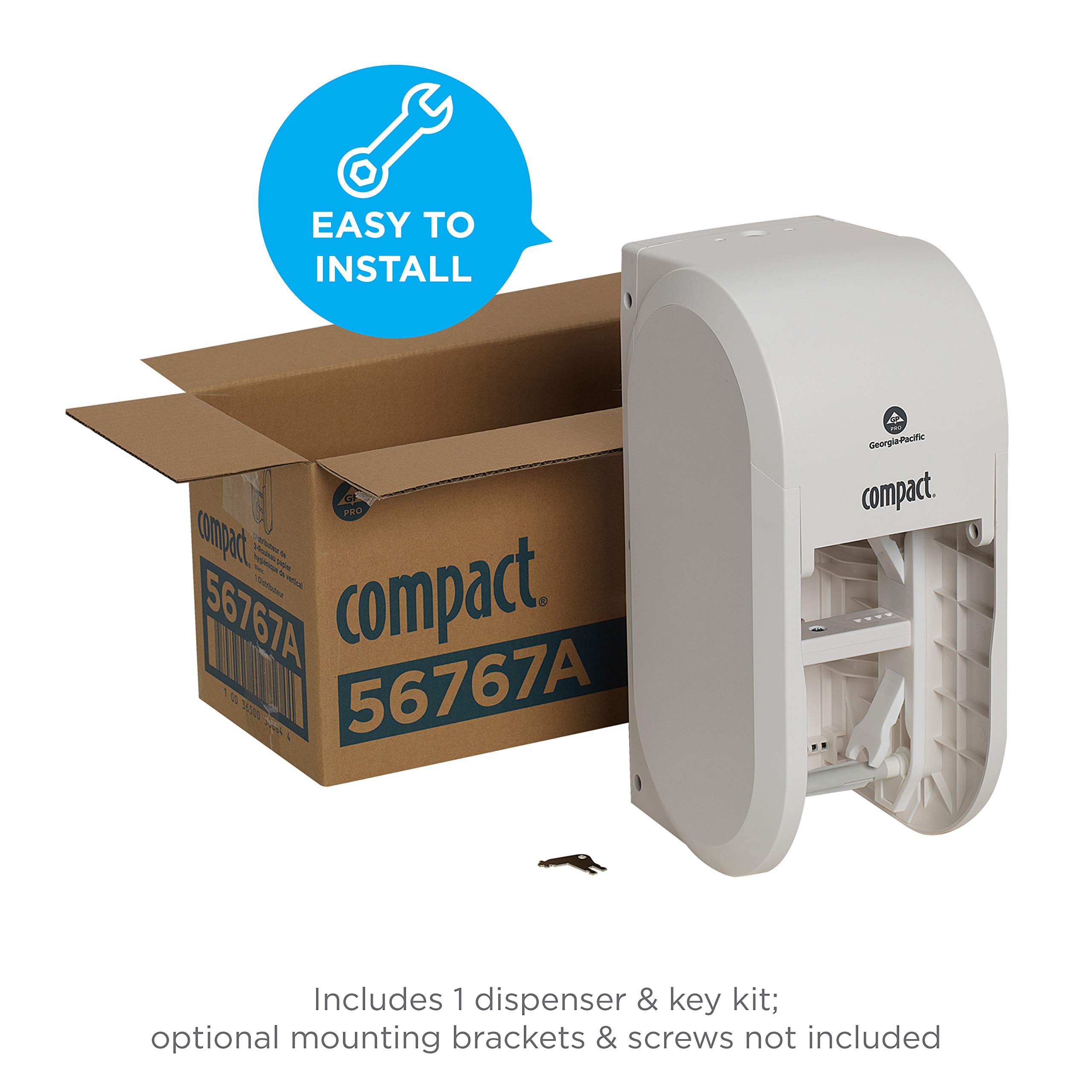 GP PRO (Georgia-Pacific) 56767A White Compact 2-Roll Vertical Coreless High-Capacity Toilet Paper Dispenser – Ideal for Offices, Restrooms, and Commercial Spaces