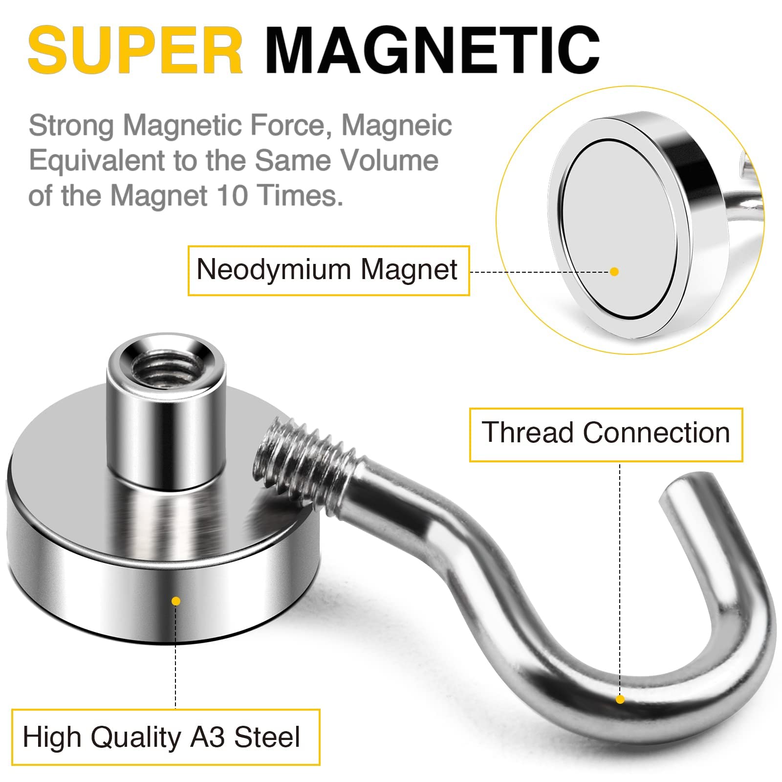60 Pack 30Lbs Heavy Duty Magnetic Hooks - Silver Pegboard Hooks for Cruise, Grill, Towel Hanging - Ideal for Home, Kitchen, Office, Garage & Workplace Organization - Strong Neodymium Magnets for Indoor/Outdoor Use