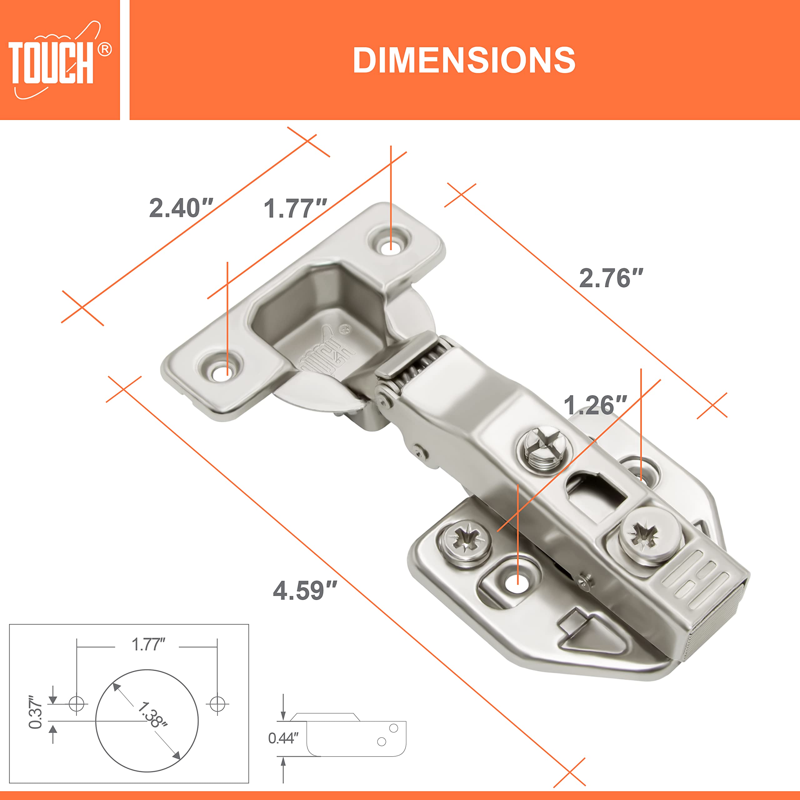 Soft Push-to-Open Cabinet Hinges (2-Pack) - Full Overlay 3D Adjustable Hinges with Magnetic Latch for Kitchen Cabinets, Wardrobes & Closets - Easy Installation with Dowels - Perfect for Modern Home Organization & Space-Saving Storage Solutions