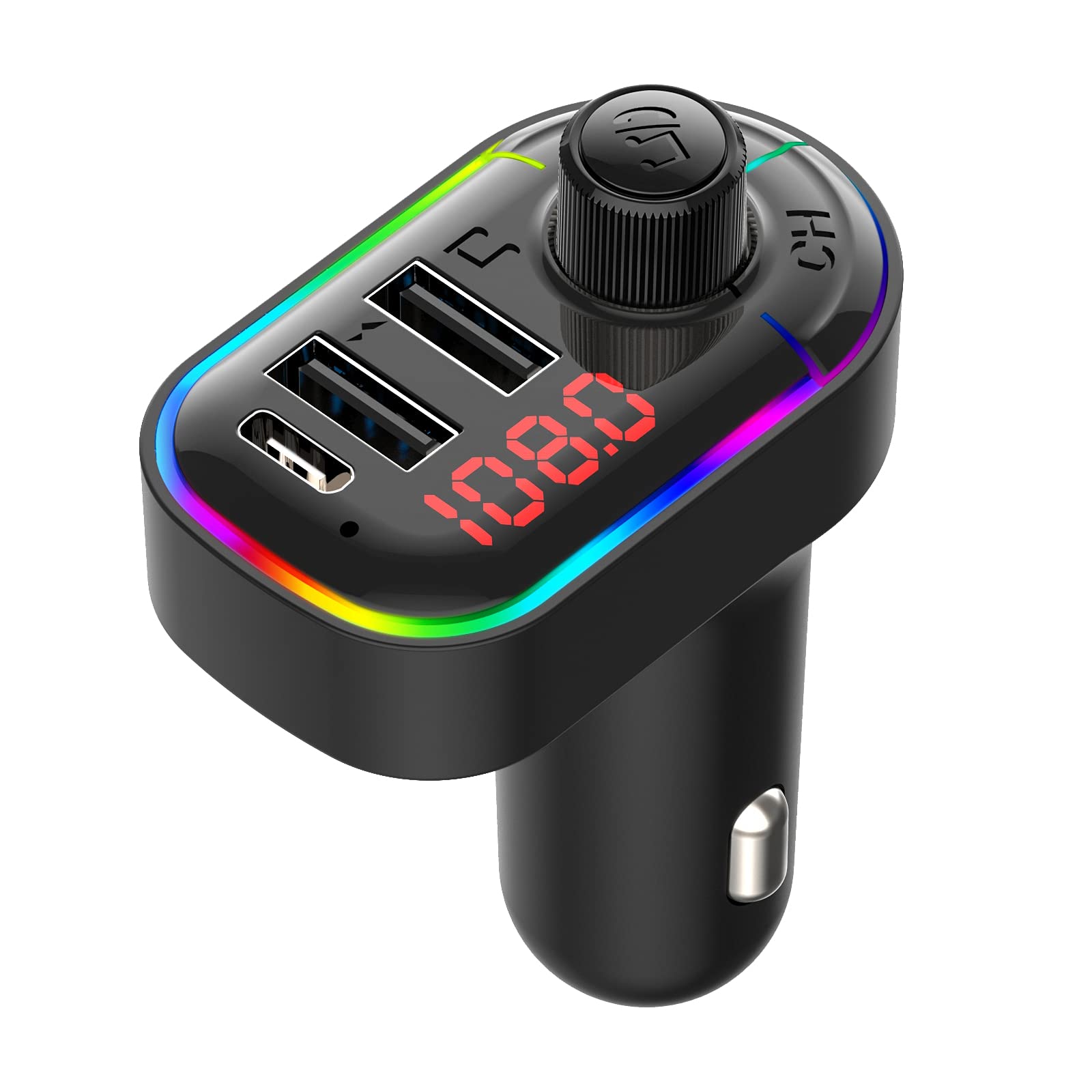 Eessley Bluetooth 5.0 FM Transmitter for Car - Wireless Car Adapter with Hands-Free Calling, MP3 Player, USB-C & Dual USB Ports - Perfect for Music Streaming & Phone Charging on Road Trips