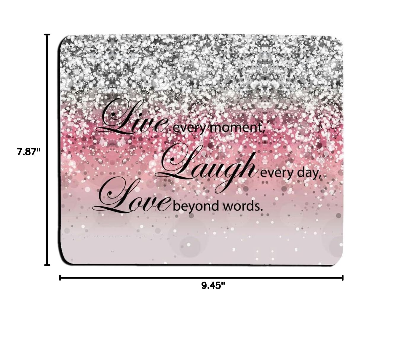 Custom Pink Glitter Mouse Pad with 'Live Love Laugh' Quote - Non-Slip Rubber Base, Sparkly Gaming Mouse Mat for PC & Laptop - Perfect for Office, Home & Gaming Setup