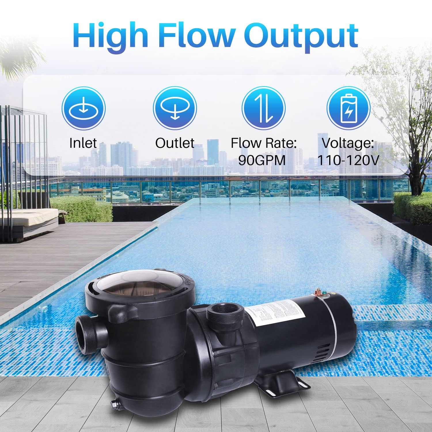 POOLPURE 1.5HP 5400GPH Powerful Self-Priming Dual Voltage Swimming Pool Pump for Inground/Above Ground Pools - Includes Strainer Basket, Low Noise Operation - Perfect for Backyard, Residential & Commercial Pool Maintenance