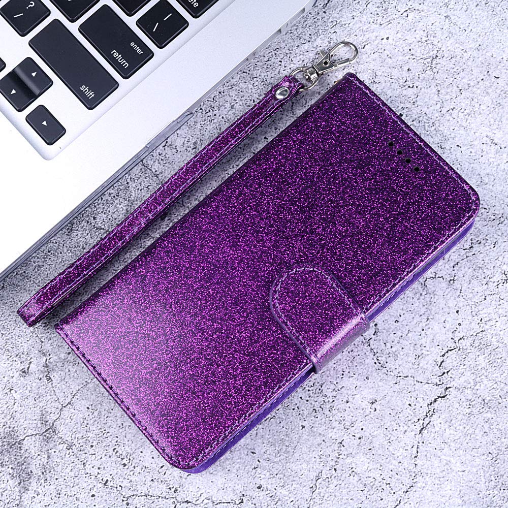 Asuwish Wallet Case for Samsung Galaxy A51 4G (A515F) with Card Holder, Kickstand & Glitter Design + Tempered Glass Screen Protector - Purple | Perfect for Everyday Use, Business Meetings & Travel Protection