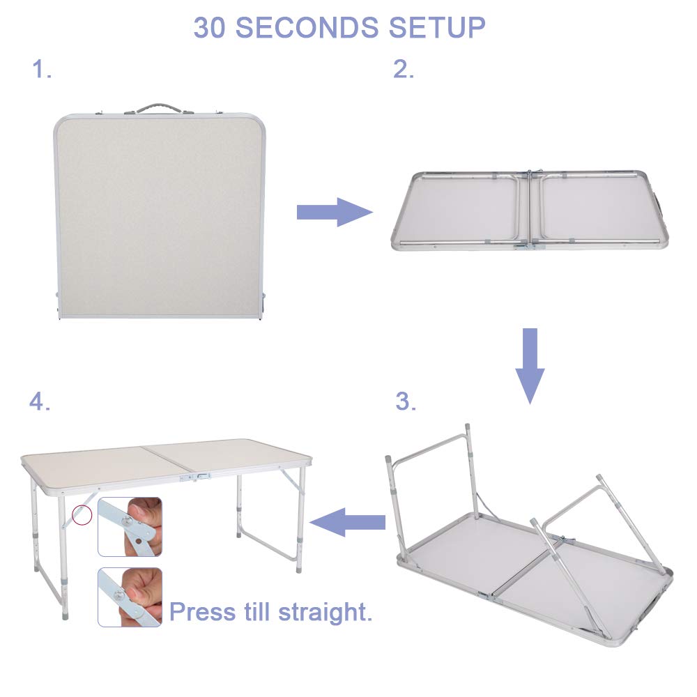 4FT Portable Folding Table 120x60x70cm - Lightweight Multipurpose Indoor Outdoor Table for Picnic, Party, Dining, Camping & Home Use