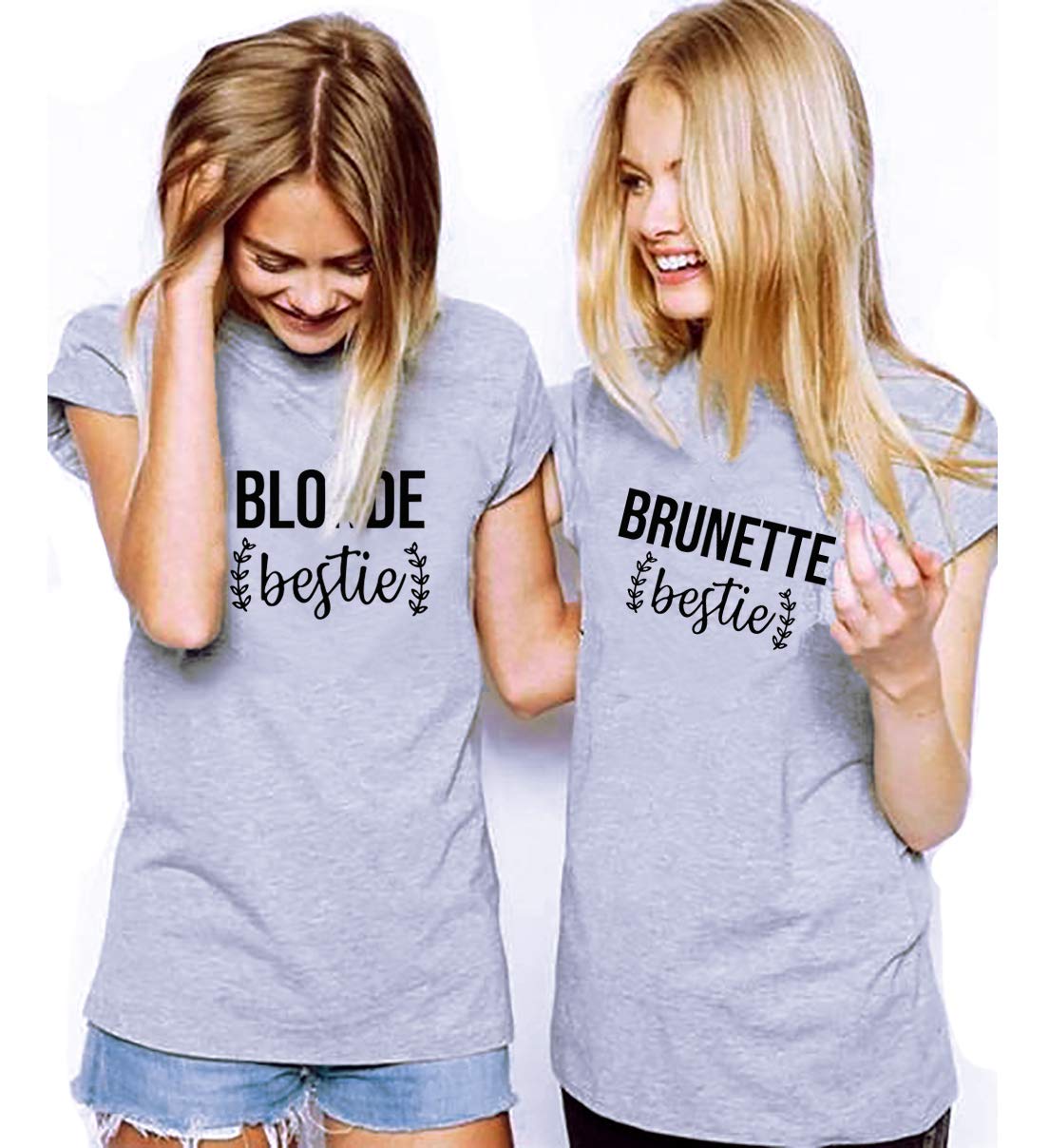 Best Friends Matching T-Shirts for Women - Blonde & Brunette BFF Shirts, Sister Tee Shirts, Short Sleeve Tops for Girls - Perfect for Birthday Gifts, Girls' Trips, and Sister Bonding