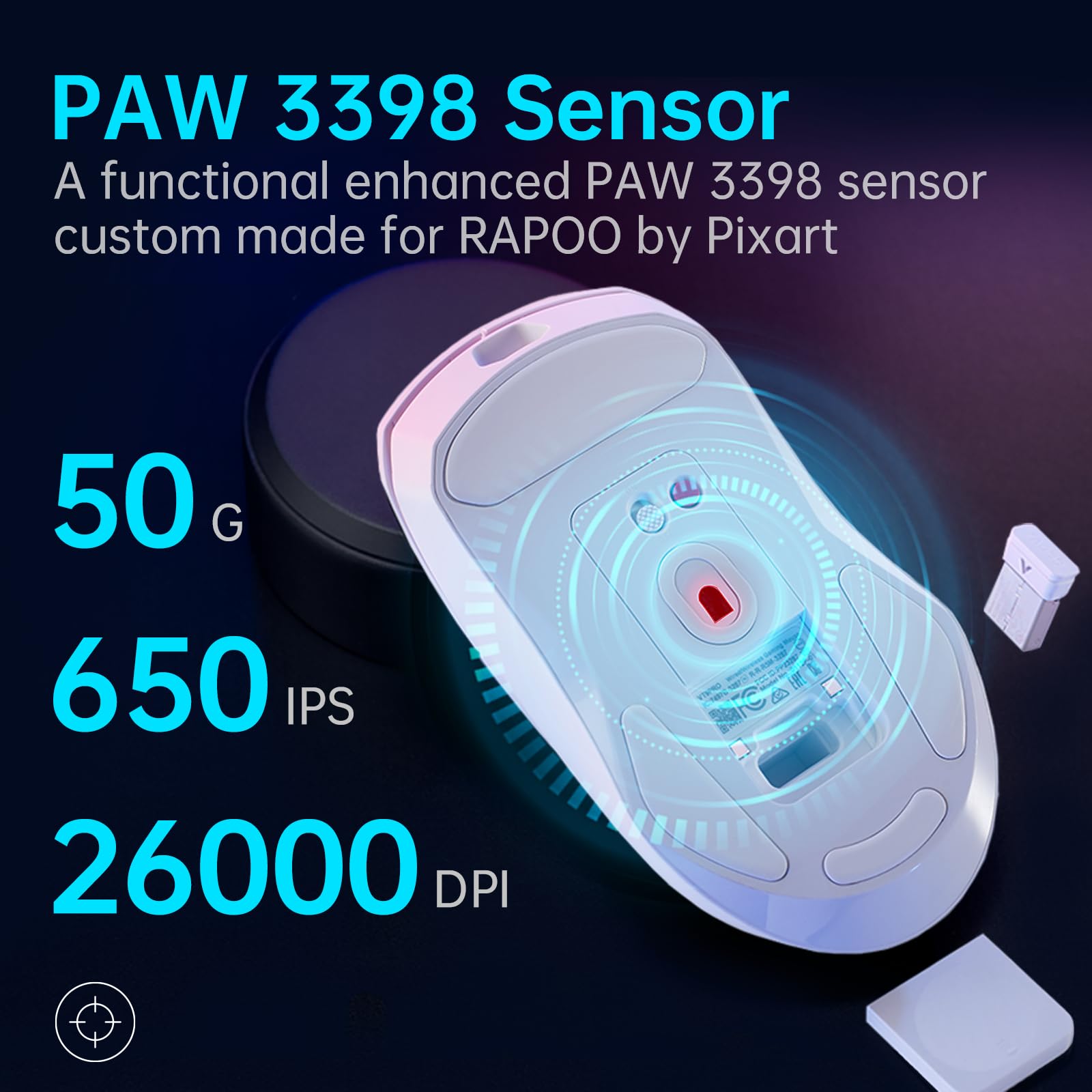 RAPOO VT9Pro Wireless Gaming Mouse - 26000 DPI PAW 3398 Sensor, 1ms Response Time, 10 Programmable Buttons, Lightweight Esports Mouse with Long Battery Life (White) - Perfect for FPS, MOBA Games and Professional Gaming