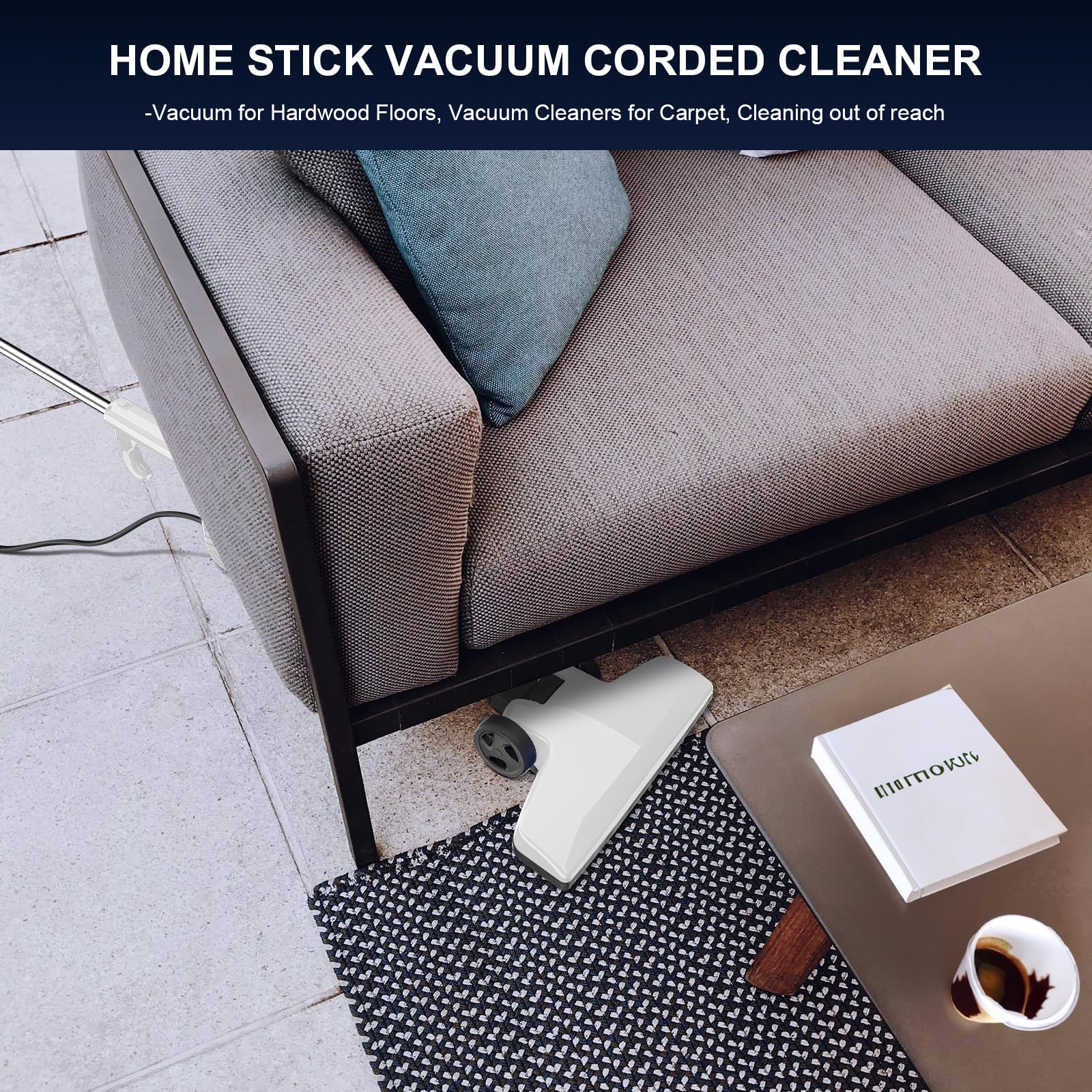 Powerful Corded Stick Vacuum Cleaner for Pet Hair & Hardwood Floors - Home & Car Use