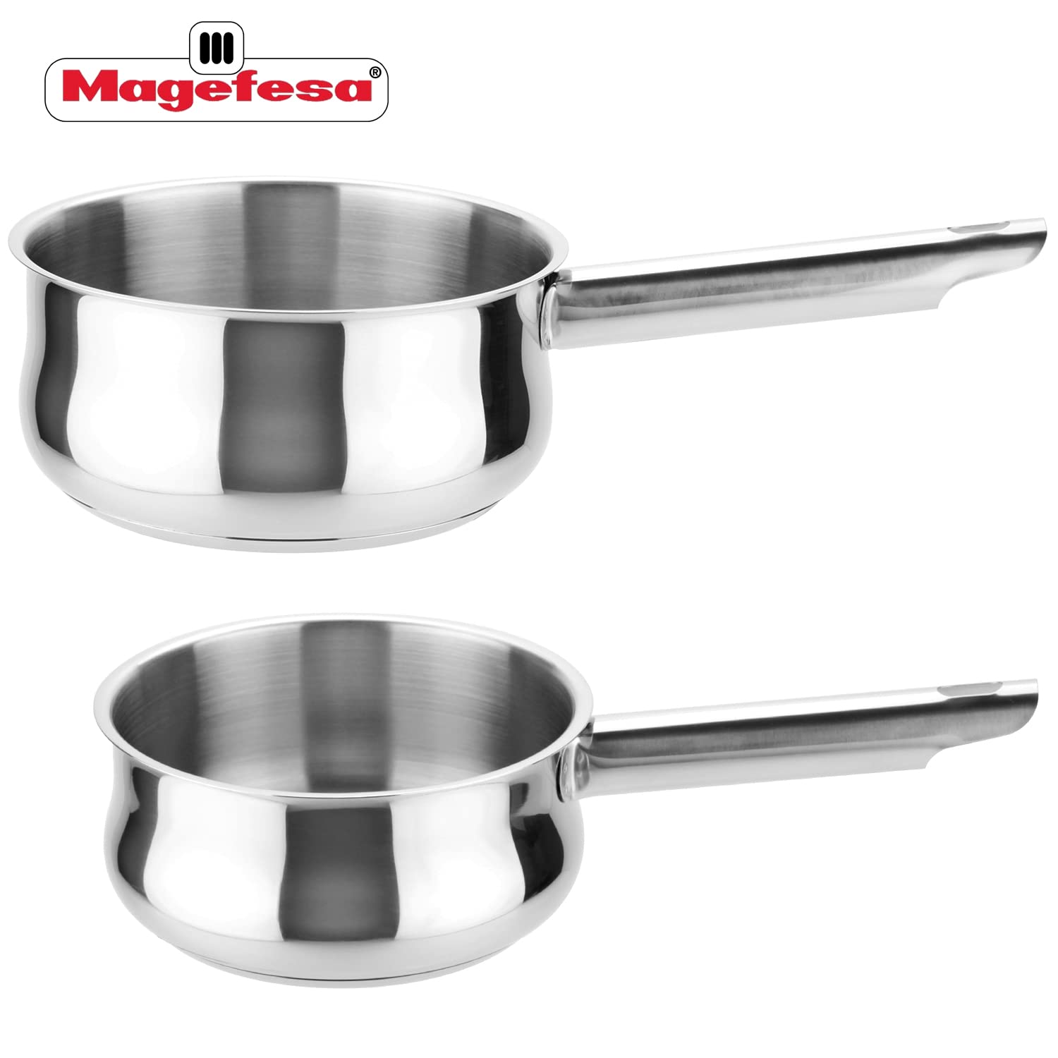 MAGEFESA IDEAL 11-Piece Stainless Steel Cookware Set - 2 Stock Pots, 2 Saucepans, 2 Mini Sauté Pans, 2 Frying Pans with Mesh Strainer - Induction Compatible & Dishwasher Safe - Perfect for Home Cooking, Professional Chefs & Restaurant Use