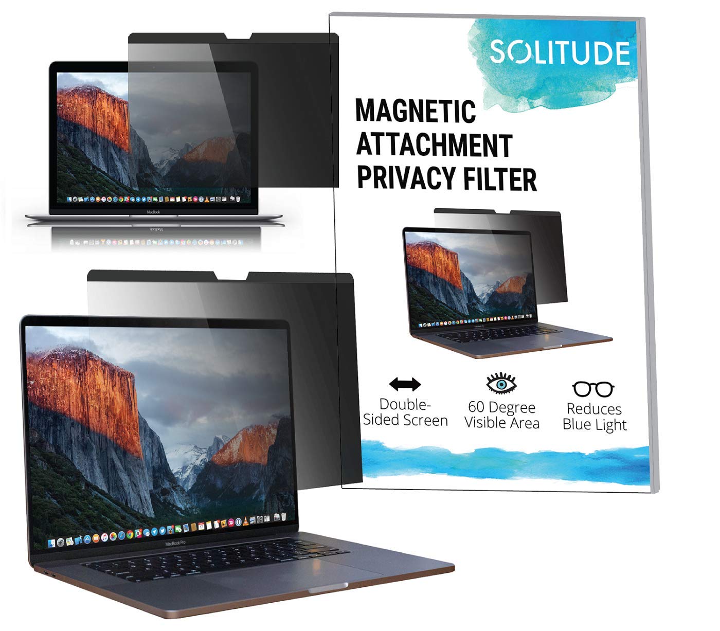 Solitude Screens Magnetic Privacy Screen for MacBook Pro 13 inch (2016 & Newer) - Ultra Thin Anti-Glare Screen Protector with Sleep Mode Support - Perfect for Office, Coffee Shops & Public Spaces