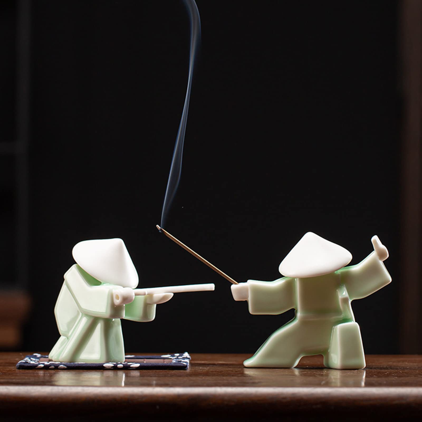 Handmade Samurai Knight Ceramic Incense Holder - Green Aromatherapy Stick Burner for Meditation, Yoga & Home Decor - Desktop Zen Sculpture for Office, Living Room & Gift Giving