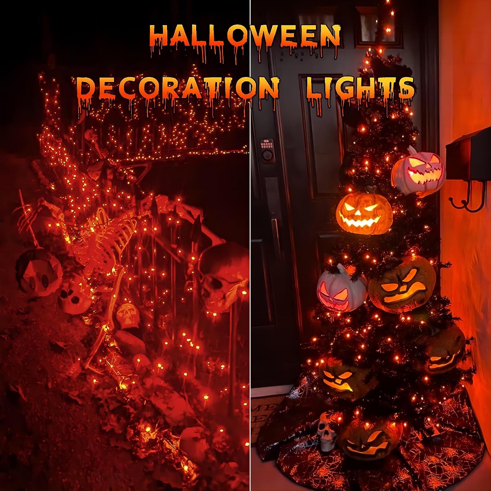 YEGUO 4 Pack Orange Solar Halloween Lights Outdoor Waterproof - 33ft 100 LED Solar Fairy Lights with 8 Modes | Perfect for Halloween Decorations, Garden, Patio, and Party Lighting
