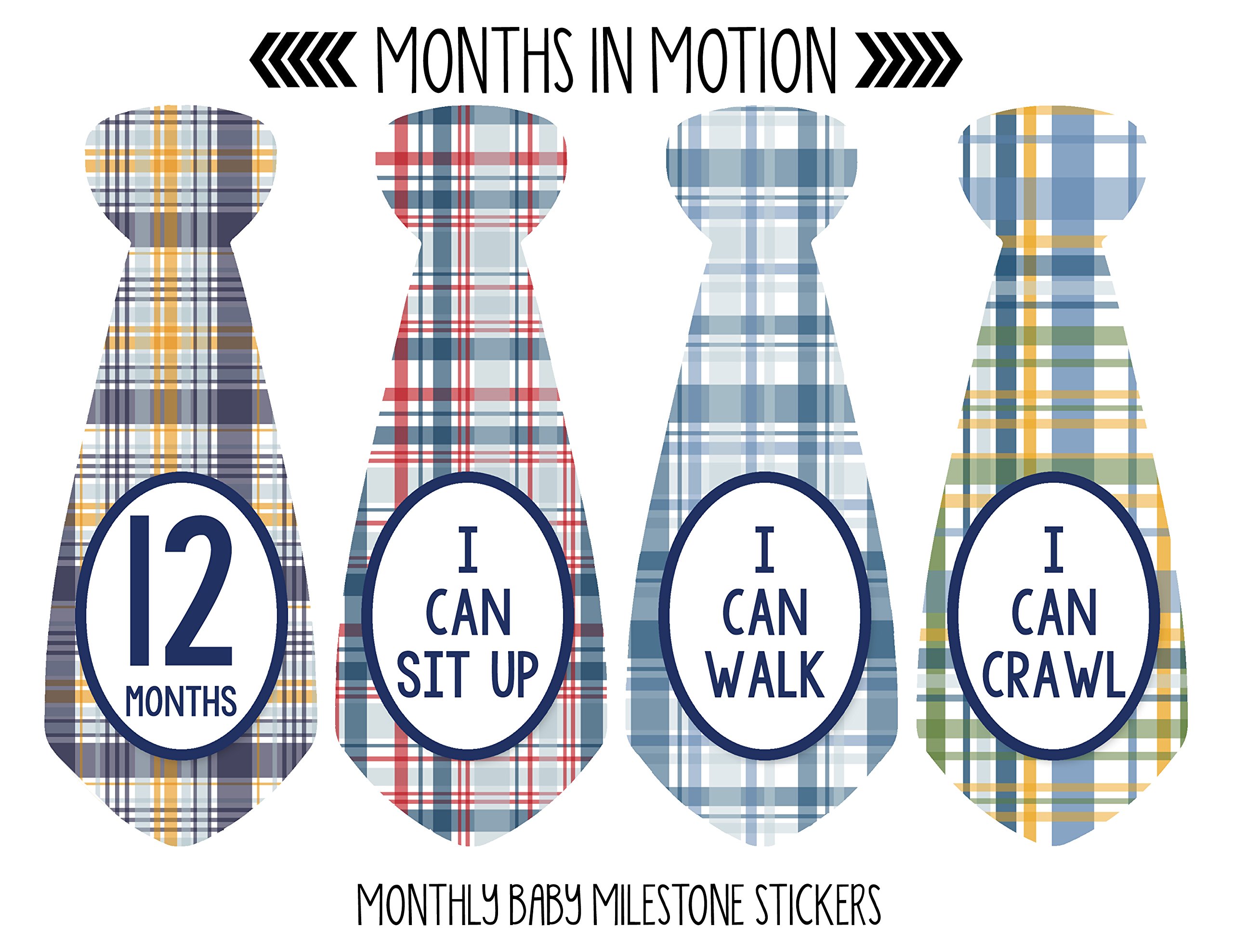 Baby Monthly Milestone Necktie Stickers - Newborn Boy Photo Props - Set of 20 Adhesive Month Stickers for Baby's First Year - Perfect for Monthly Photos, Scrapbooking & Memory Keepsakes