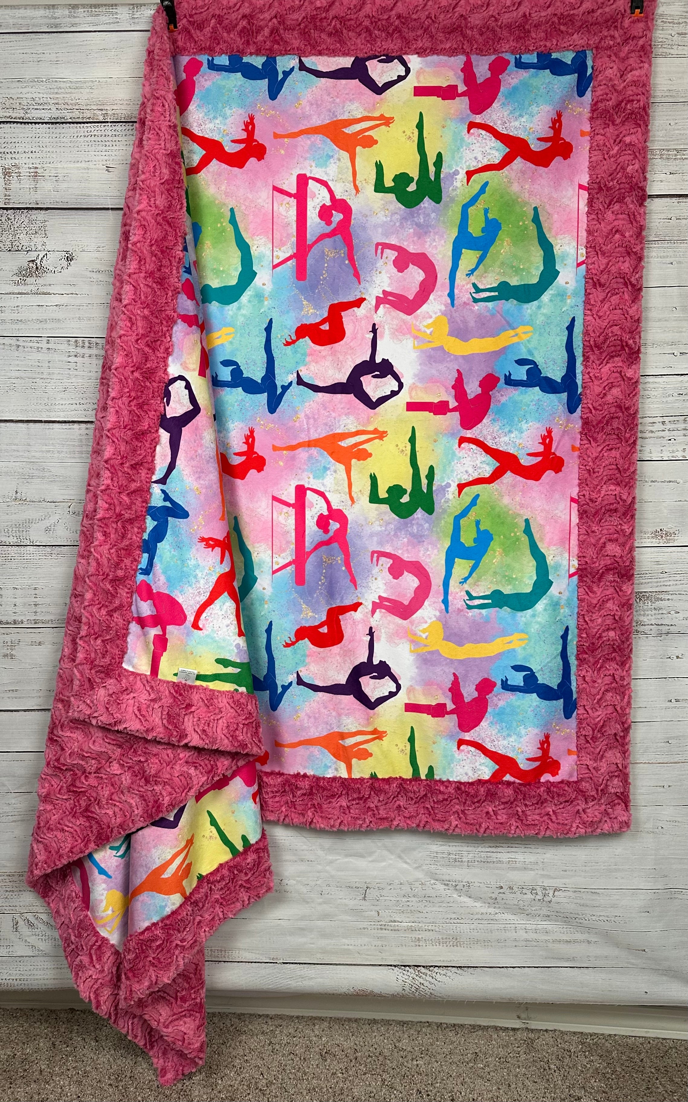 Paloma Pink Luxe Large 55x79 Minky Blanket for Gymnastics - Soft & Cozy Throw Blanket for Training, Competitions, and Home Comfort