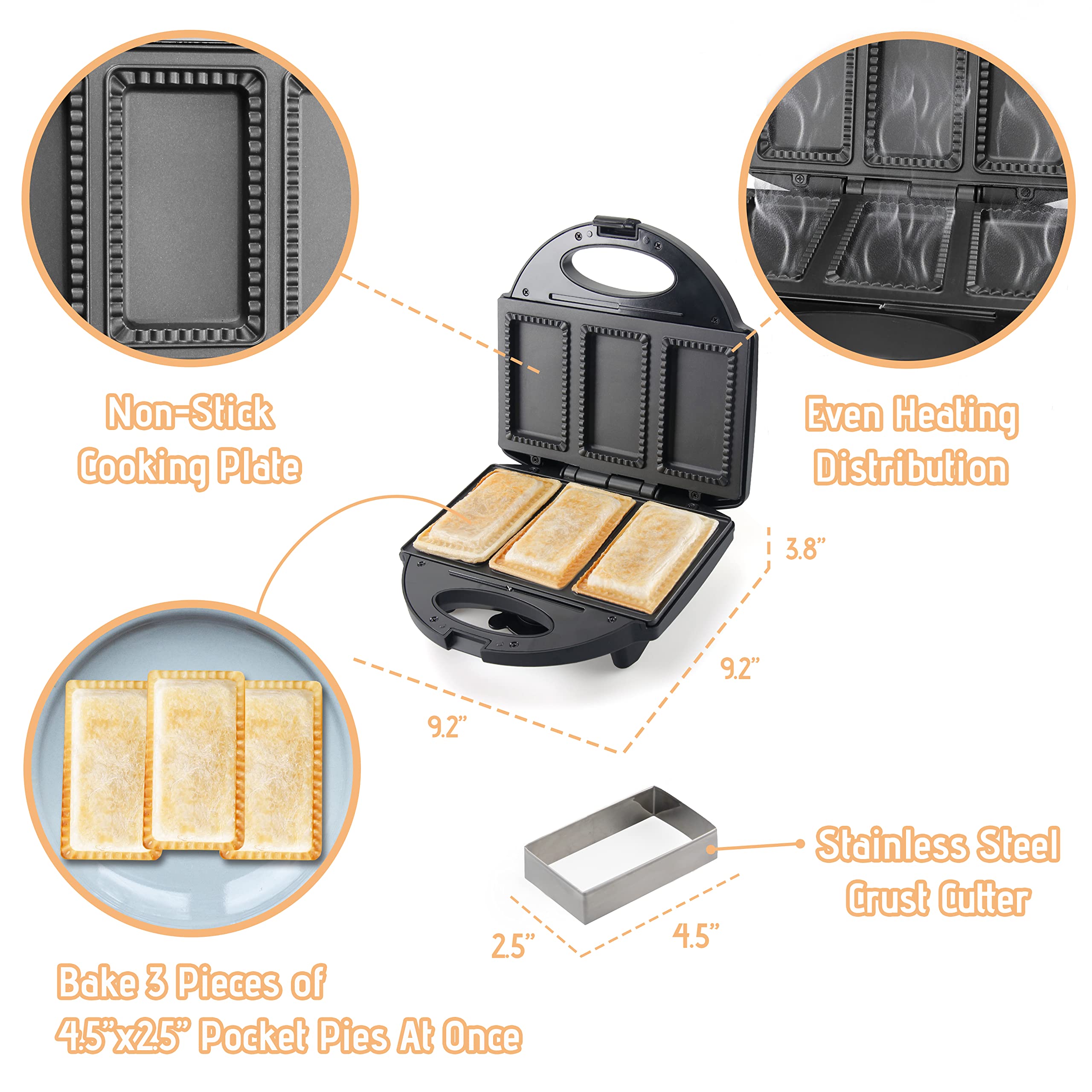 Electric Mini Pocket Pie Maker Machine with Crust Cutter - Non-Stick Pie Iron Press for Hot Pockets, Pizza Pockets & Grilled Cheese - Perfect for Home, Camping & Quick Snacks