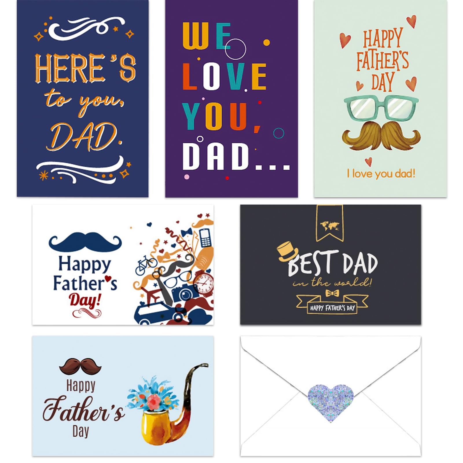 6-Pack Father's Day Greeting Cards with Envelopes & Stickers - Perfect Gift from Son, Daughter, Husband, Wife or Kids - Great for Office, Home Decor & Special Occasions
